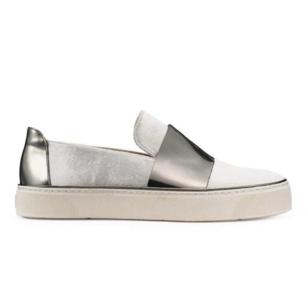 STUART WEITZMAN Silver Velvet Boyband Slip-On Sneakers | Size 8N